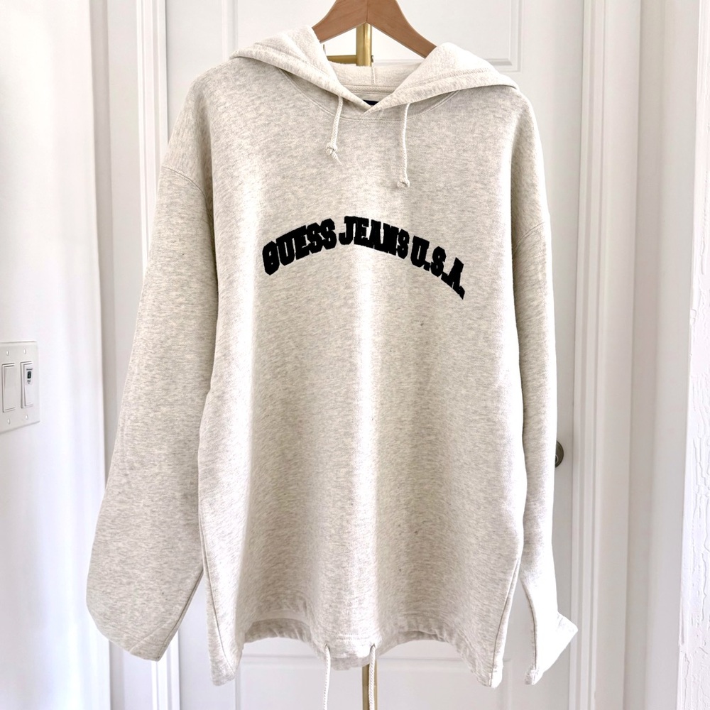 Vintage Y2K Pullover Gray Hoodie Blue SpellOut Size Large 90s Cozy Streetwear